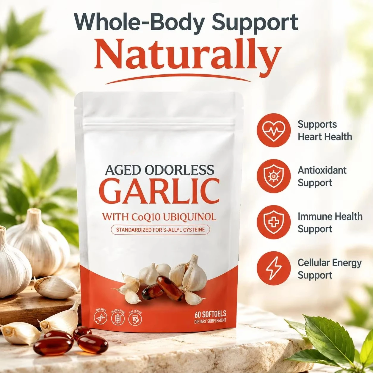 Coq10 Ubiquinol Softgel - Cápsulas blandas de ajo envejecido sin